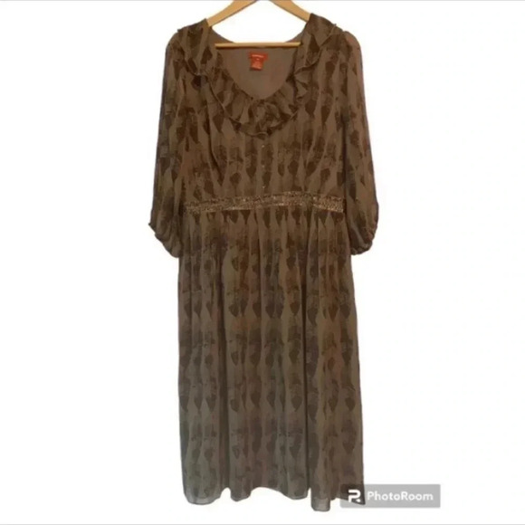 Sundance Womens Brown Silk Chiffon Ruffle Dress - Picture 1 of 7